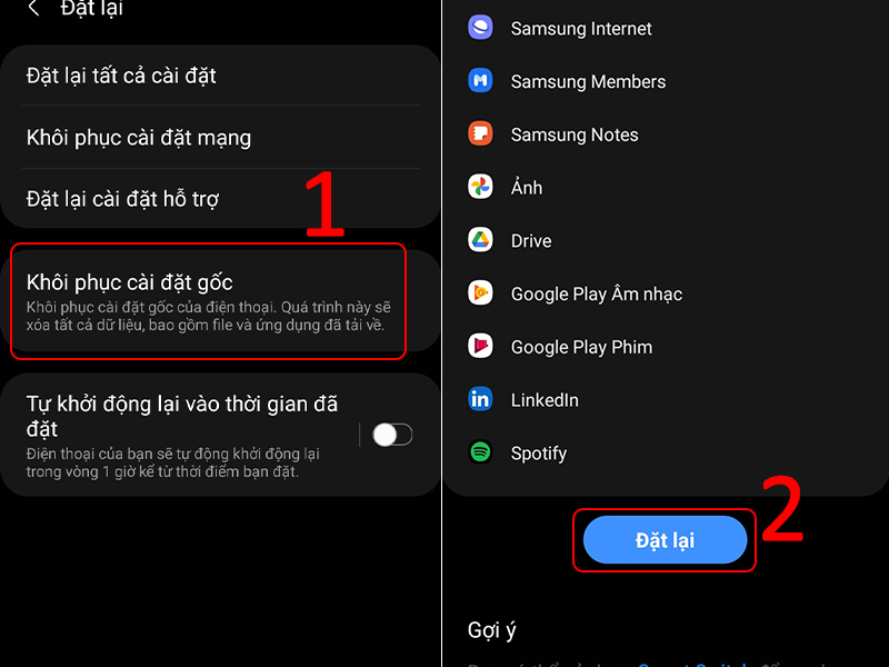 Đặt lại điện thoại